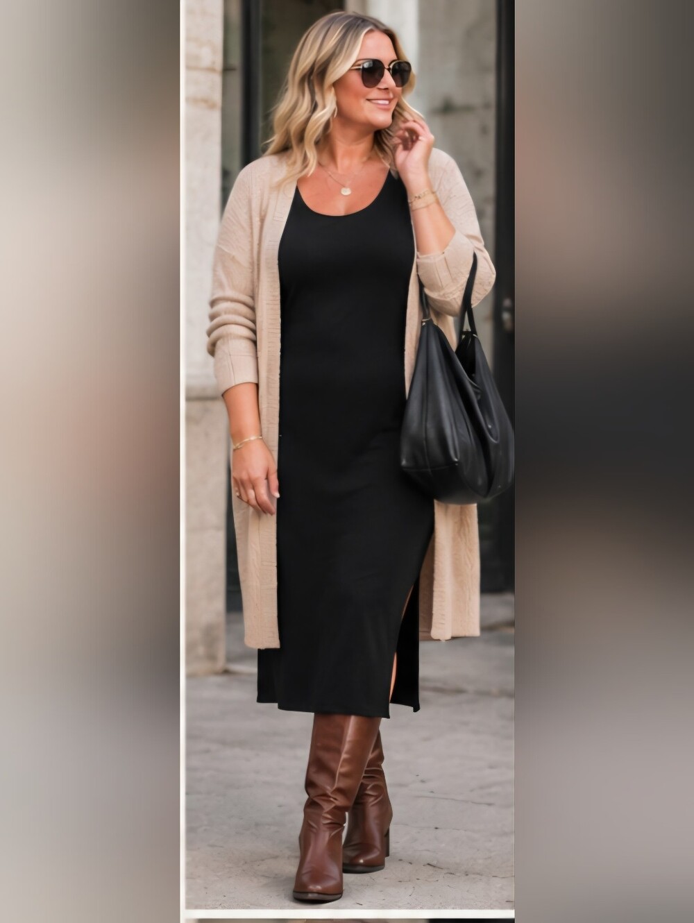 Black Slit Midi Dress - Women